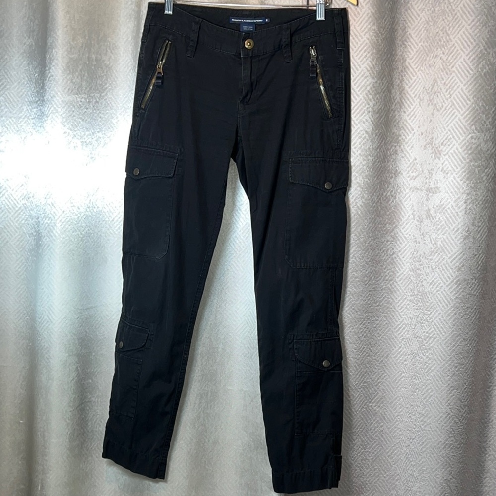 Ralph Lauren Sport Black Cotton Cargo Pants Size 6 Utility Zippers